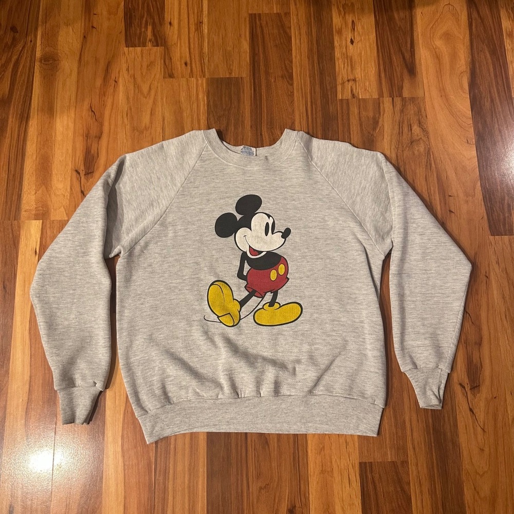 Vintage 80s Disney Mickey Mouse Raglan Sweatshirt Gray XL Made in USA